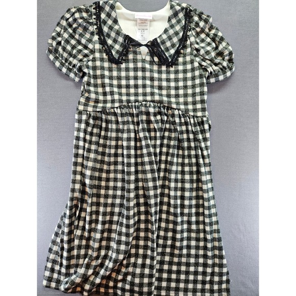Bonnie Jean Other - Bonnie Jean Girls Black White Gingham Metallic Lace Dress Sz 16 X4-11981-DS